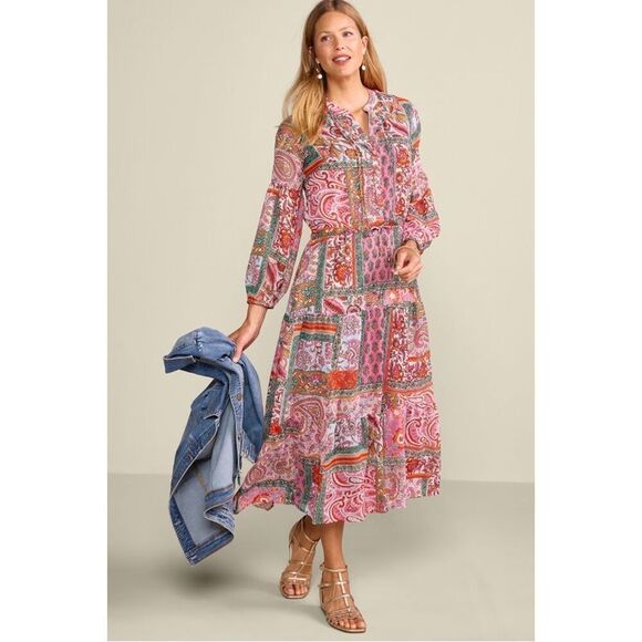 Soft Surroundings Women’s Drea Boho Chiffon Long Sleeved Midi Dress - Picture 12 of 13